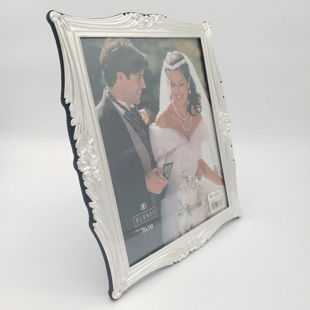 Ornate Silver Plated 8x10 Picture Frame Floral Scalloped Victorian Wedding Decor